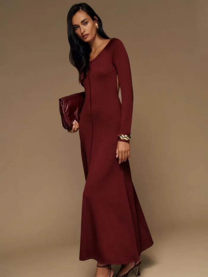 The Reformation Livia Regenerative Merino Sweater Dress Chianti 8211 Clothing