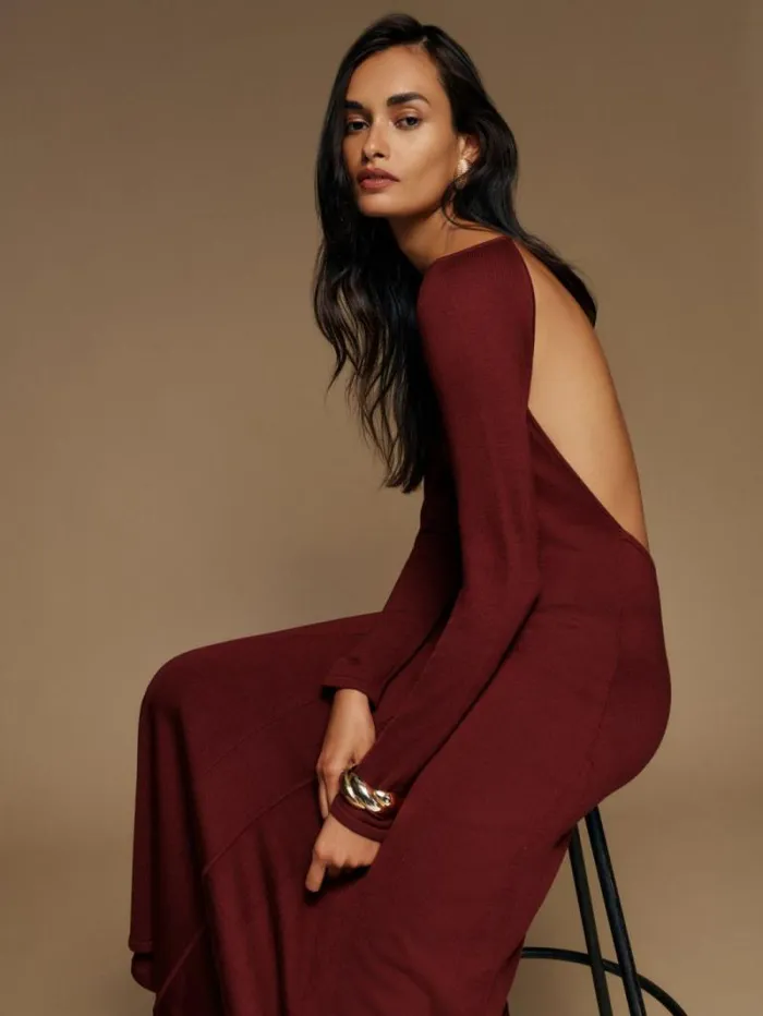The Reformation Livia Regenerative Merino Sweater Dress Chianti 8211 Clothing