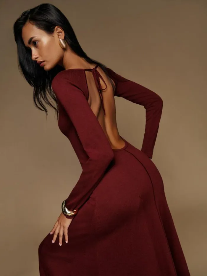 The Reformation Livia Regenerative Merino Sweater Dress Chianti 8211 Clothing