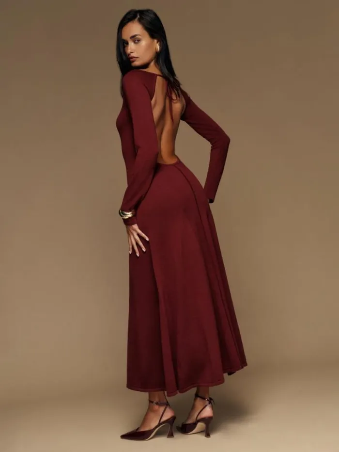 The Reformation Livia Regenerative Merino Sweater Dress Chianti 8211 Clothing