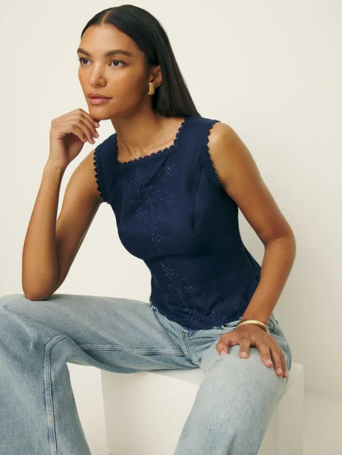 The Reformation Lorie Linen Top Danube 8211 Clothing