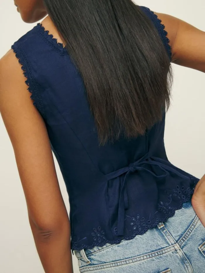The Reformation Lorie Linen Top Danube 8211 Clothing