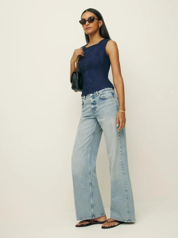 The Reformation Lorie Linen Top Danube 8211 Clothing