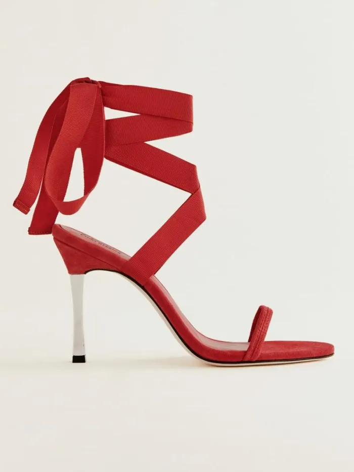 The Reformation Louisada Strappy Sandal Lipstick Suede 8211 WeddingsShoes