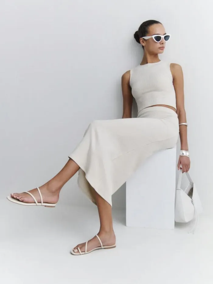 The Reformation Ludo Toe Ring Strappy Flat Sandal Almond Leather 8211 Shoes
