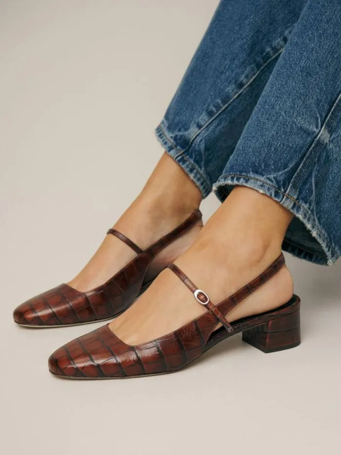 The Reformation Maddox Slingback Heel Brown Croceffect 8211 Shoes