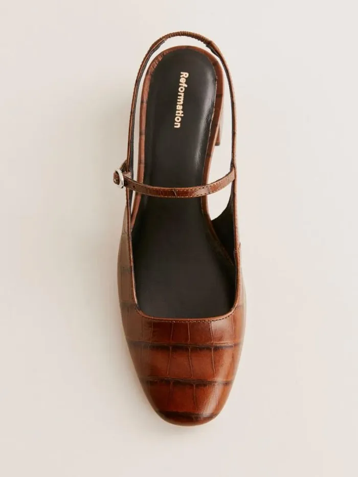 The Reformation Maddox Slingback Heel Brown Croceffect 8211 Shoes