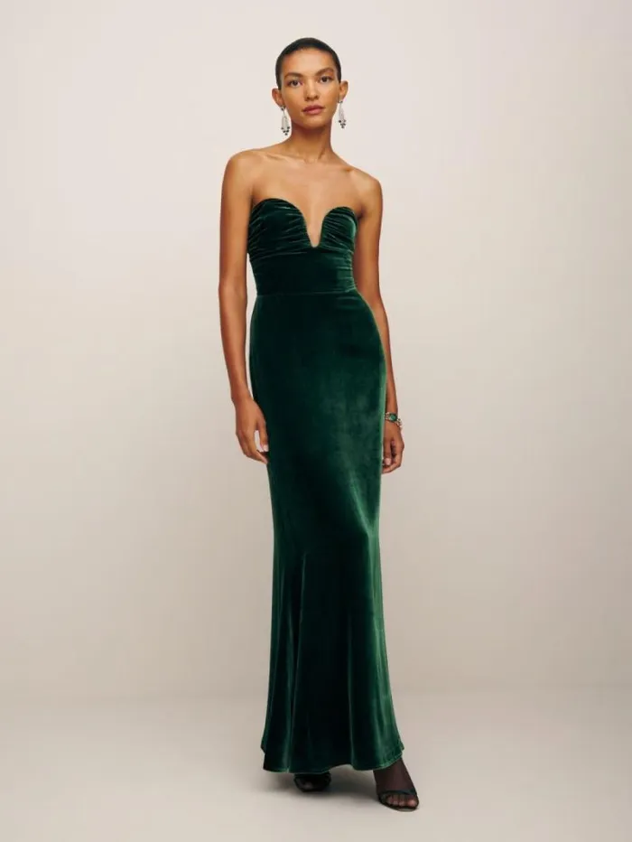 The Reformation Malini Velvet Dress Forest 8211 Weddings
