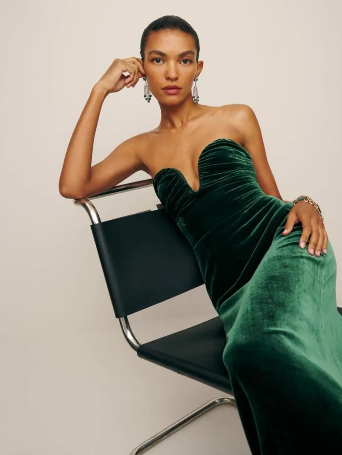 The Reformation Malini Velvet Dress Forest 8211 Weddings