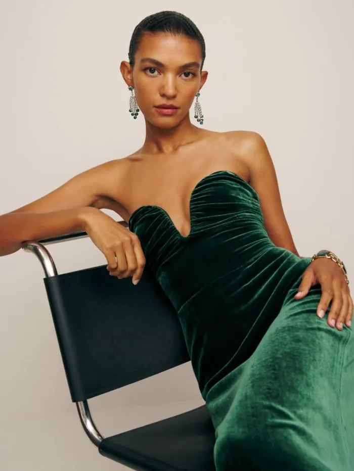 The Reformation Malini Velvet Dress Forest 8211 Weddings