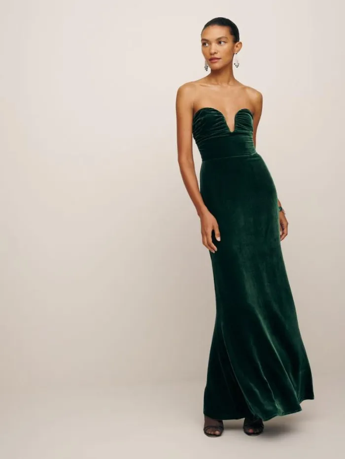 The Reformation Malini Velvet Dress Forest 8211 Weddings