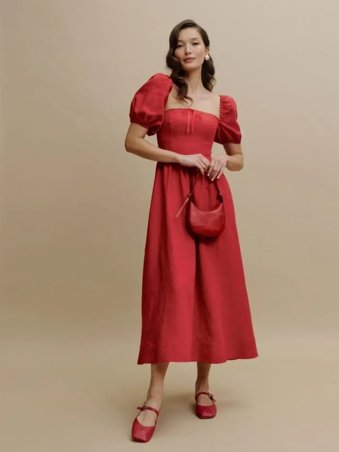 The Reformation Marella Linen Dress Cherry 8211 Clothing