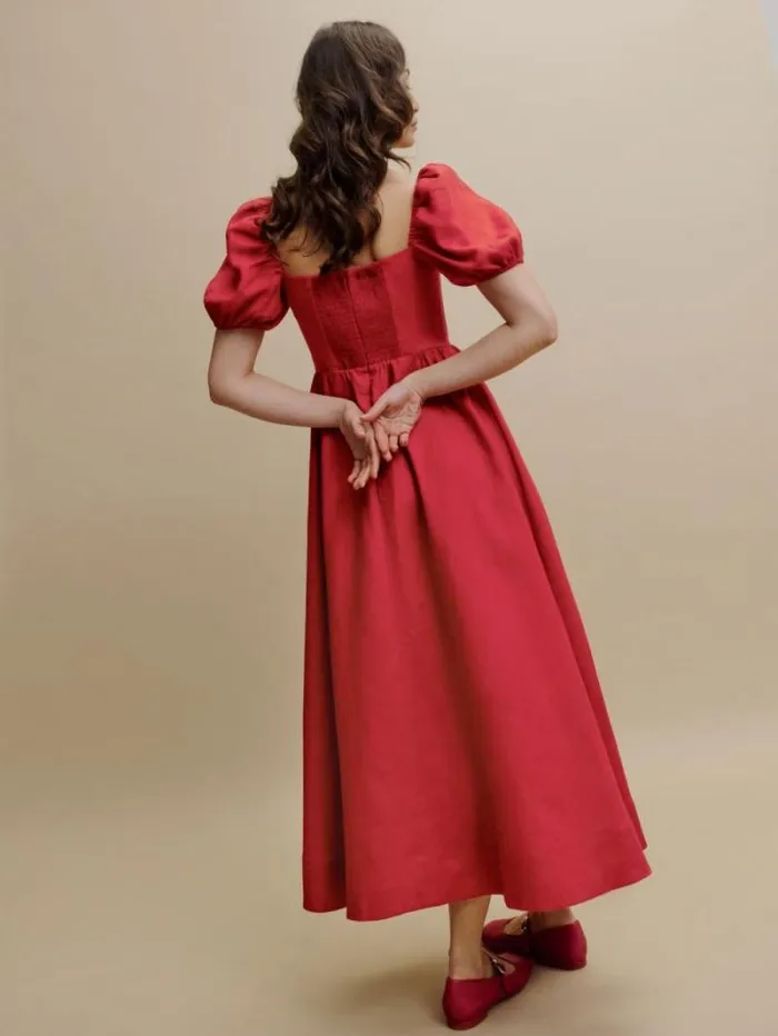 The Reformation Marella Linen Dress Cherry 8211 Clothing