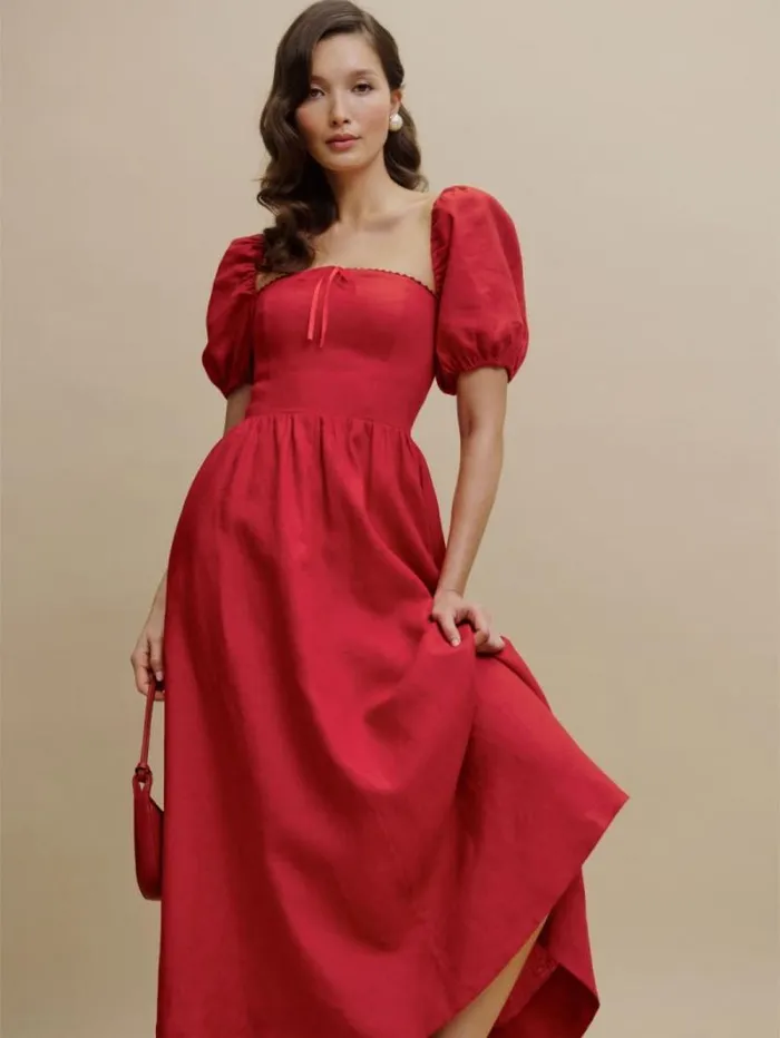 The Reformation Marella Linen Dress Cherry 8211 Clothing