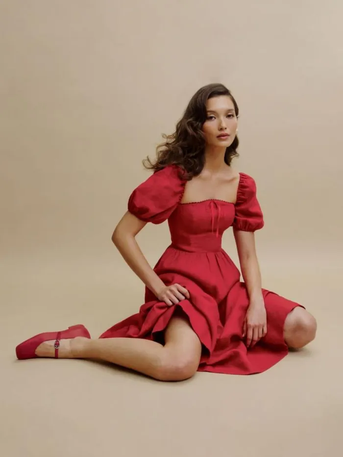 The Reformation Marella Linen Dress Cherry 8211 Clothing
