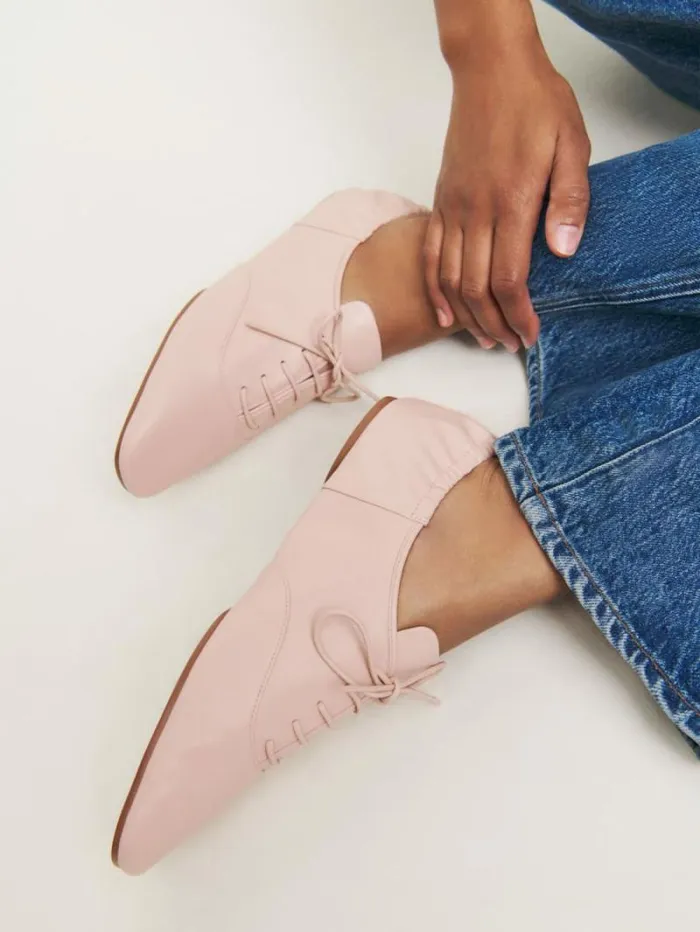 The Reformation Marie Laceup Oxford Alabaster Leather 8211 Shoes