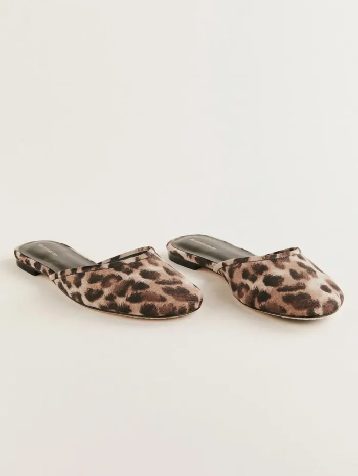 The Reformation Melly Flat Mule Leopard Crepe 8211 Shoes