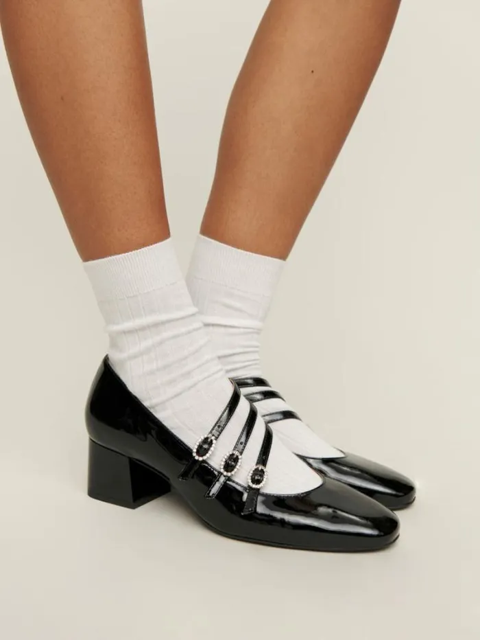 The Reformation Mimi Buckle Pump Black Patent 8211 Shoes