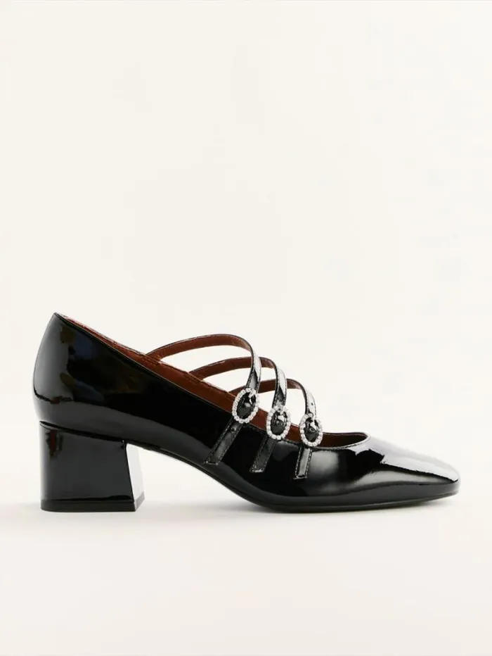 The Reformation Mimi Buckle Pump Black Patent 8211 Shoes