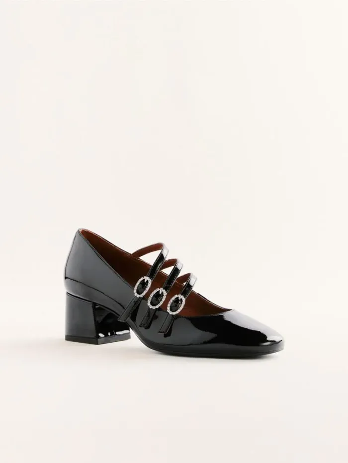 The Reformation Mimi Buckle Pump Black Patent 8211 Shoes