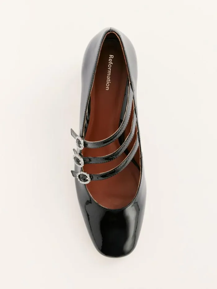 The Reformation Mimi Buckle Pump Black Patent 8211 Shoes