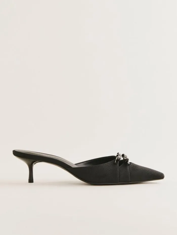 The Reformation Nelson Heeled Mule Black Moire 8211 WeddingsShoes