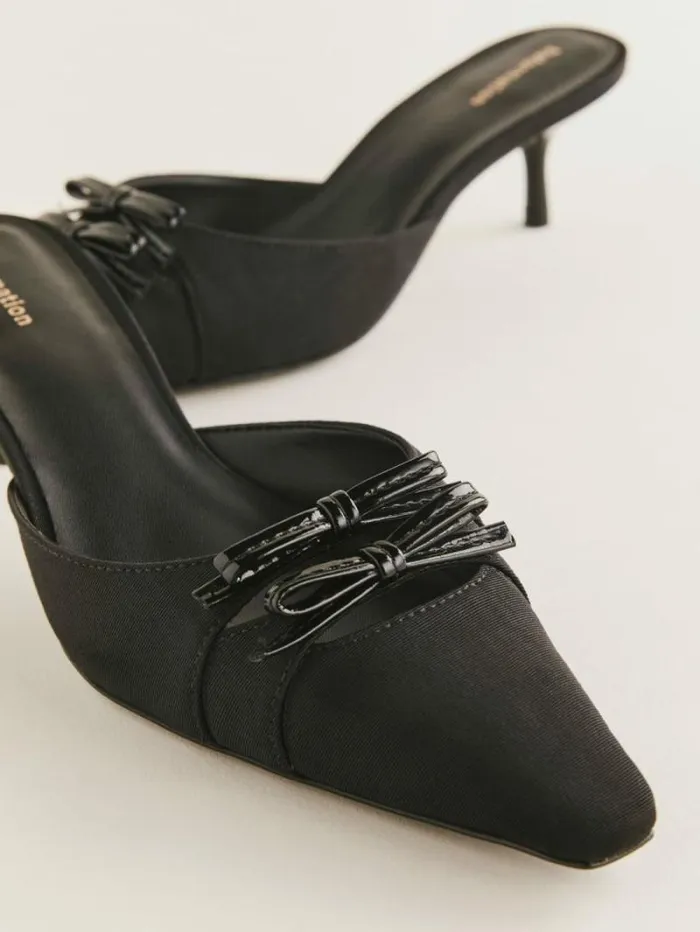 The Reformation Nelson Heeled Mule Black Moire 8211 WeddingsShoes