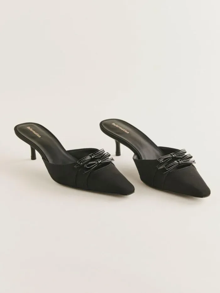 The Reformation Nelson Heeled Mule Black Moire 8211 WeddingsShoes