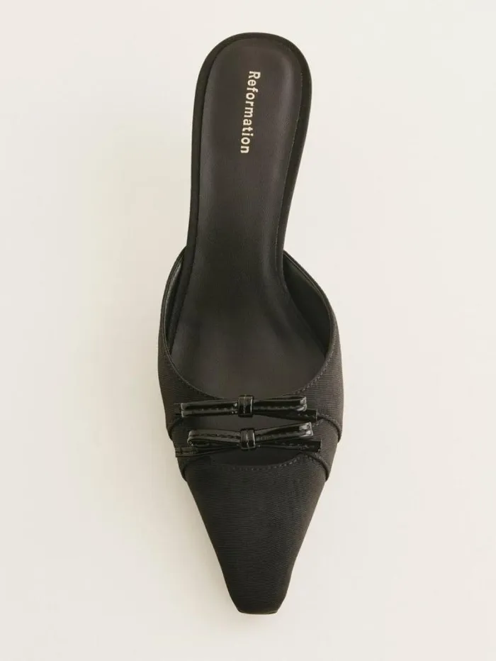 The Reformation Nelson Heeled Mule Black Moire 8211 WeddingsShoes