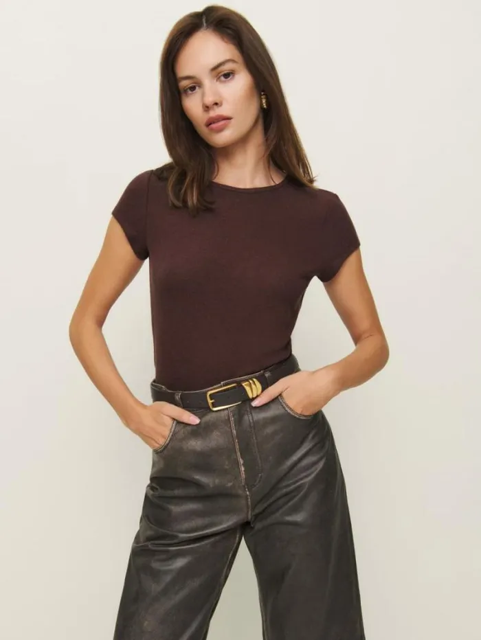 The Reformation Olive Knit Top Mahogany 8211 Clothing