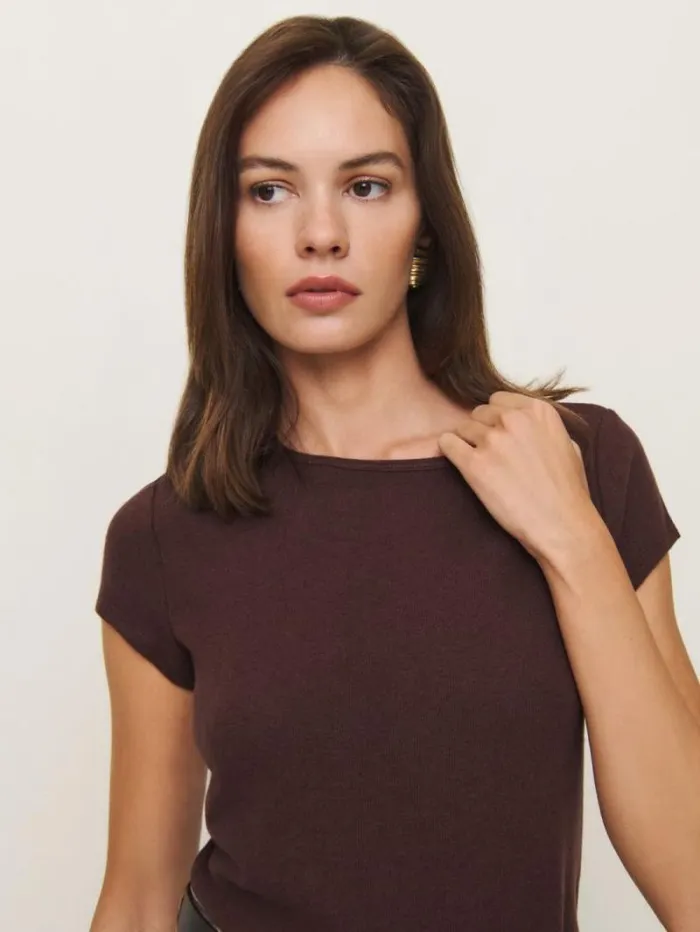 The Reformation Olive Knit Top Mahogany 8211 Clothing