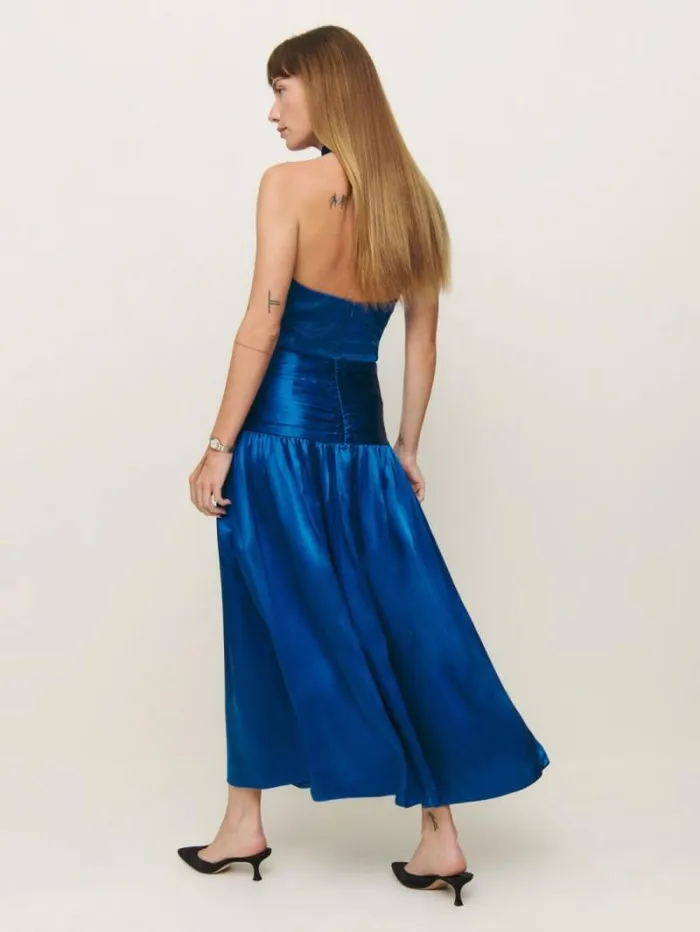 The Reformation Petites Zaria Silk Dress Pacific Ocean 8211 Clothing