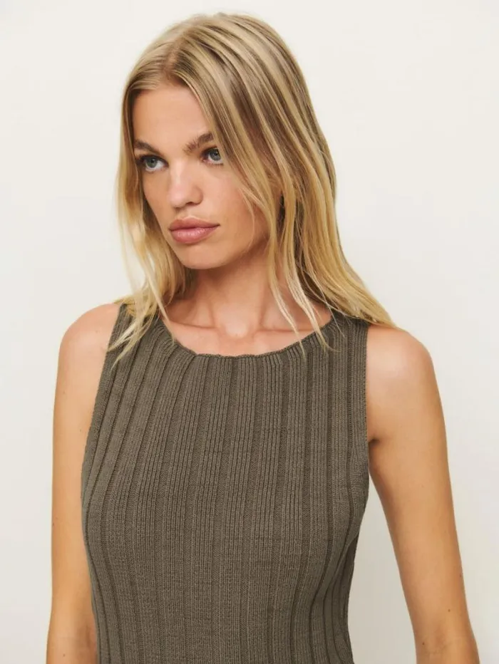 The Reformation Poppy Ribbed Mini Dress Shitake 8211 Clothing
