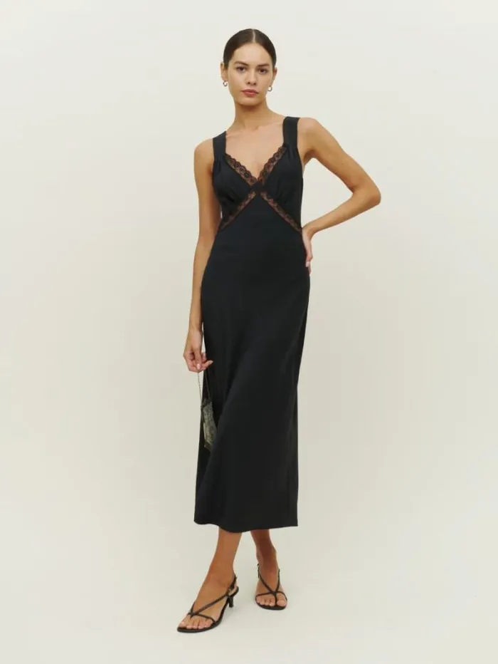 The Reformation Provence Silk Dress Black 8211 Clothing