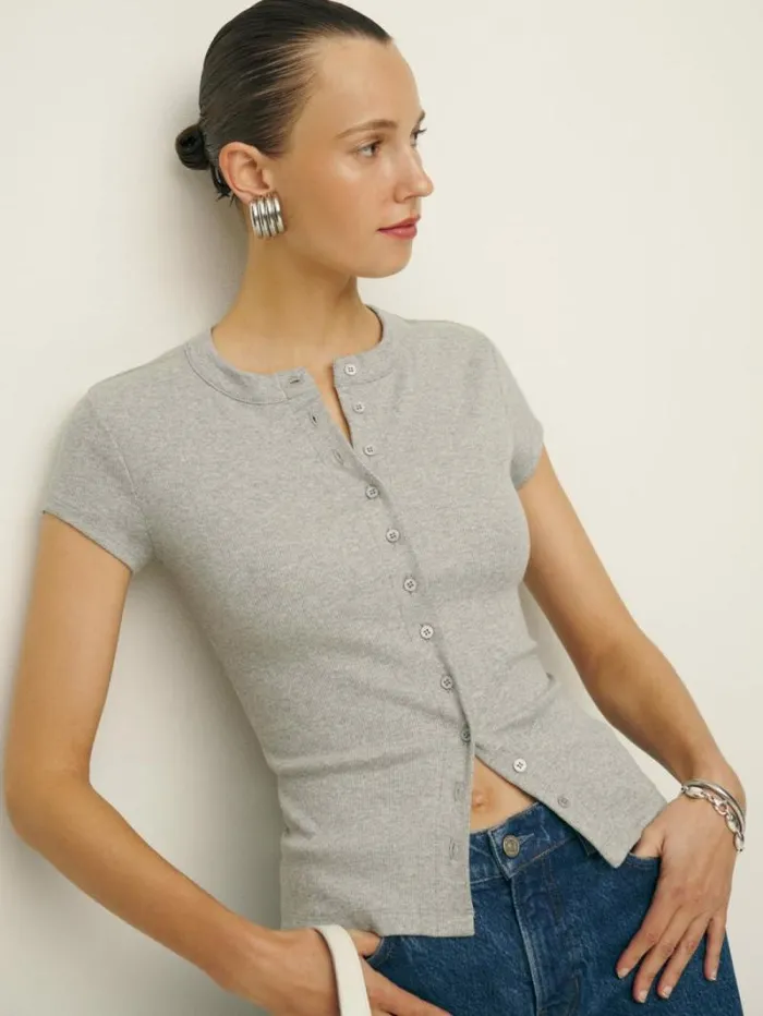 The Reformation Raelynn Knit Top Heather Grey 8211 Clothing