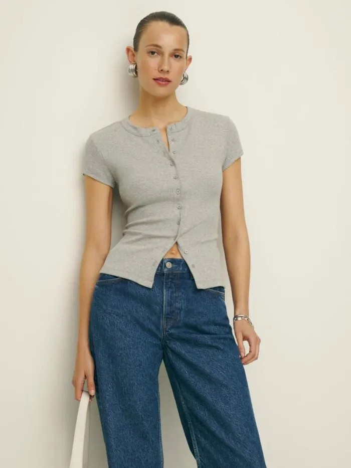 The Reformation Raelynn Knit Top Heather Grey 8211 Clothing