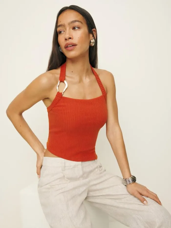 The Reformation Ramona Knit Top Blood Orange 8211 Clothing
