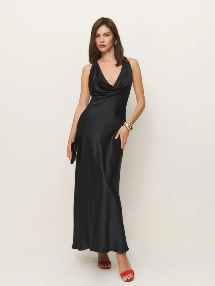 The Reformation Rayana Silk Dress Black 8211 ClothingWeddings