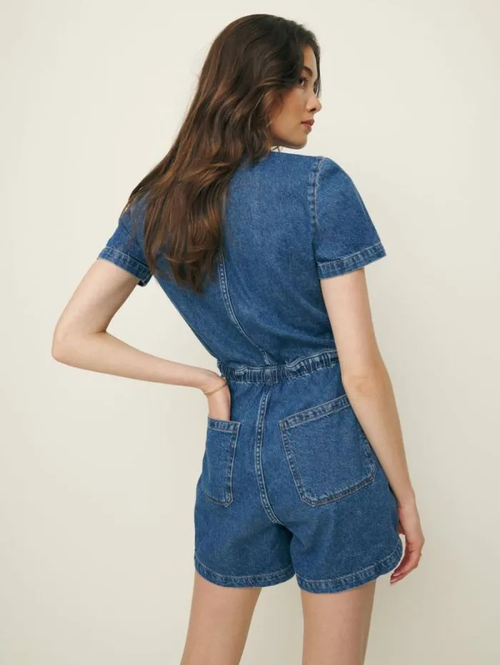 The Reformation Ruby Denim Romper Indio 8211 Clothing