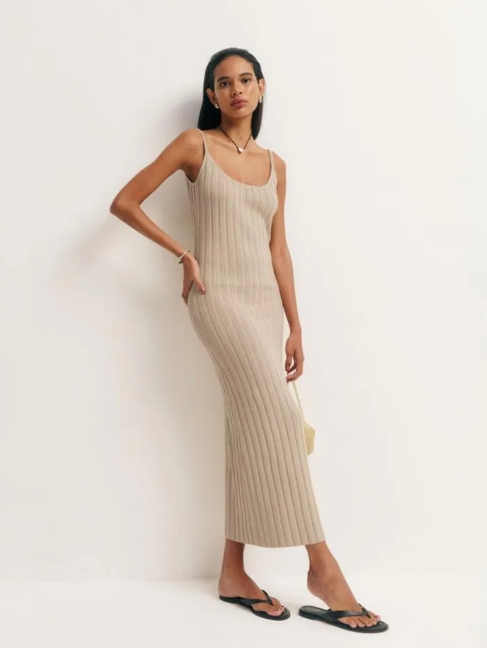 The Reformation Samantha Cotton Sweater Dress Coyote 8211 Clothing