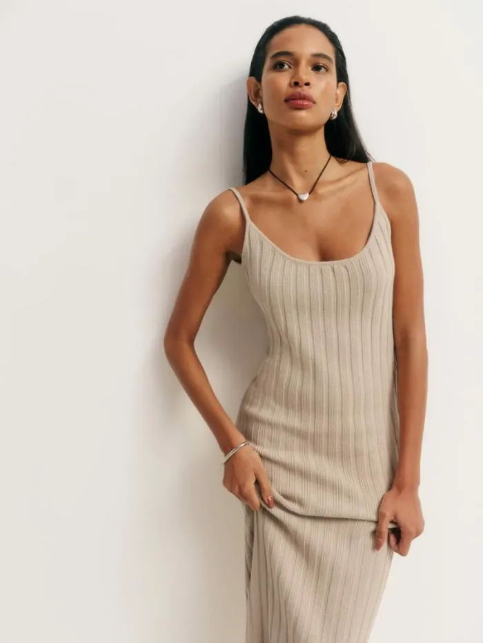 The Reformation Samantha Cotton Sweater Dress Coyote 8211 Clothing