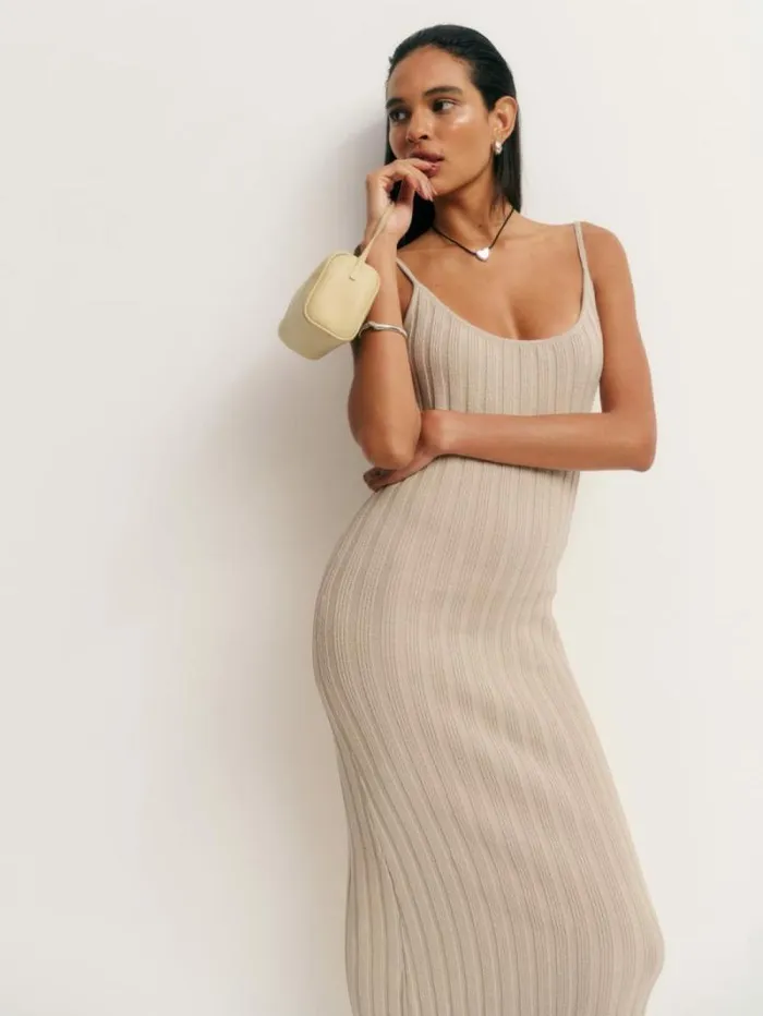 The Reformation Samantha Cotton Sweater Dress Coyote 8211 Clothing
