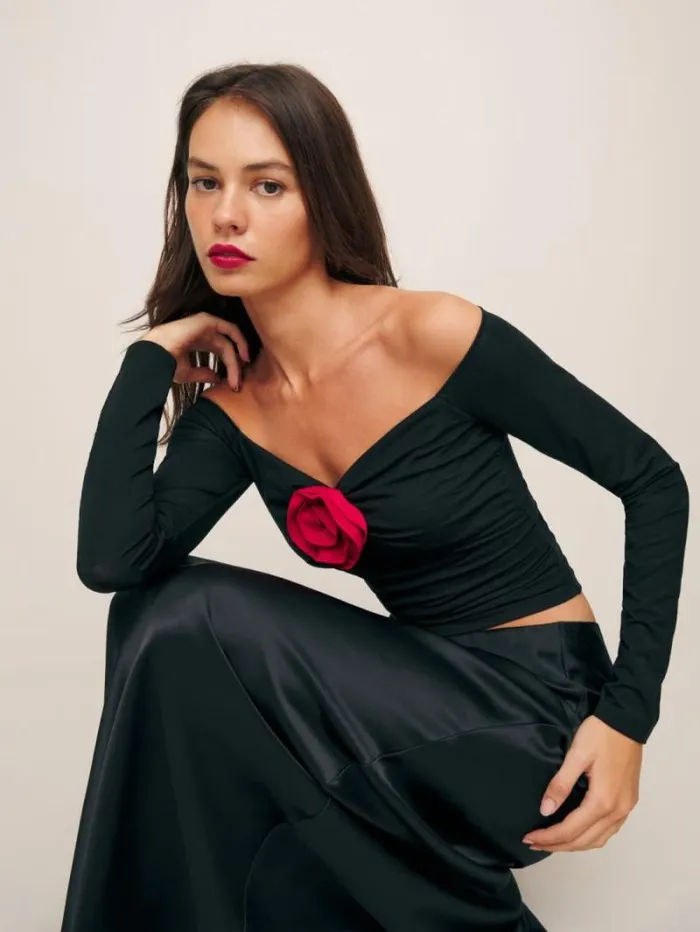 The Reformation Shaye Knit Top Black And Red 8211 Clothing