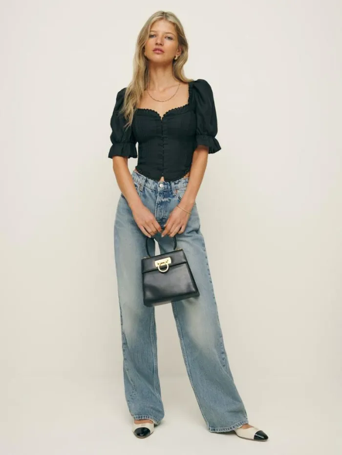 The Reformation Simmie Linen Top Black 8211 Clothing