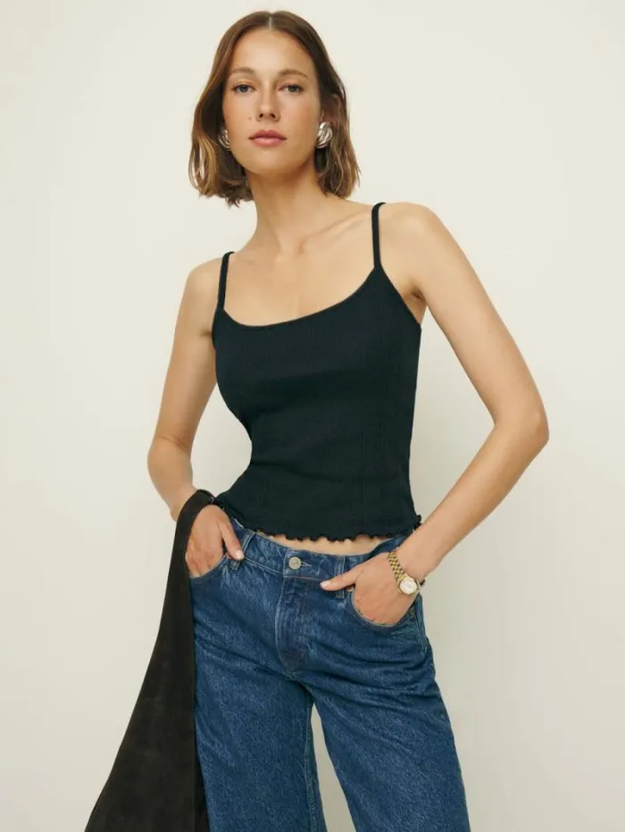 The Reformation Soraya Pointelle Knit Top Black 8211 Clothing
