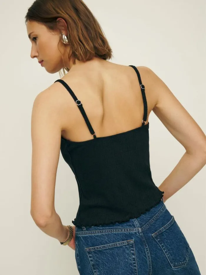 The Reformation Soraya Pointelle Knit Top Black 8211 Clothing