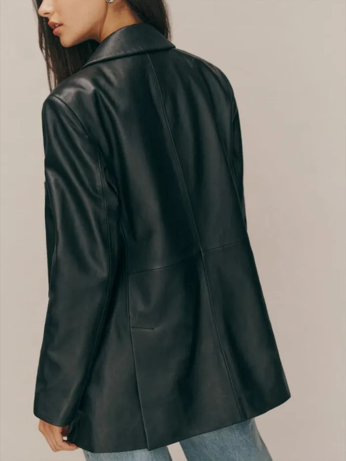The Reformation Veda Dalia Relaxed Leather Blazer Black 8211 Clothing