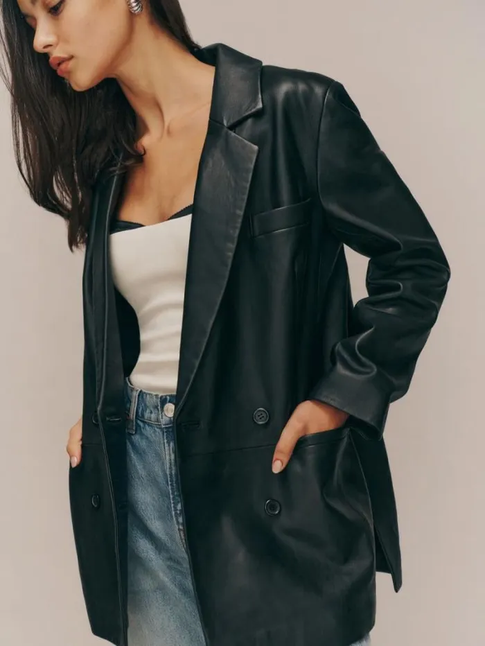 The Reformation Veda Dalia Relaxed Leather Blazer Black 8211 Clothing