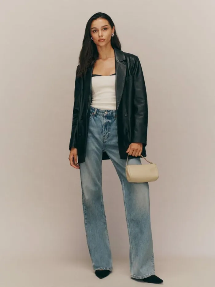 The Reformation Veda Dalia Relaxed Leather Blazer Black 8211 Clothing