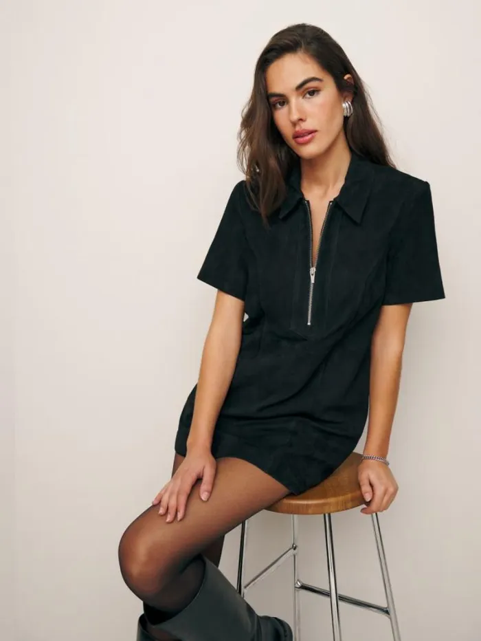 The Reformation Veda Loeb Suede Dress Black Suede 8211 Clothing